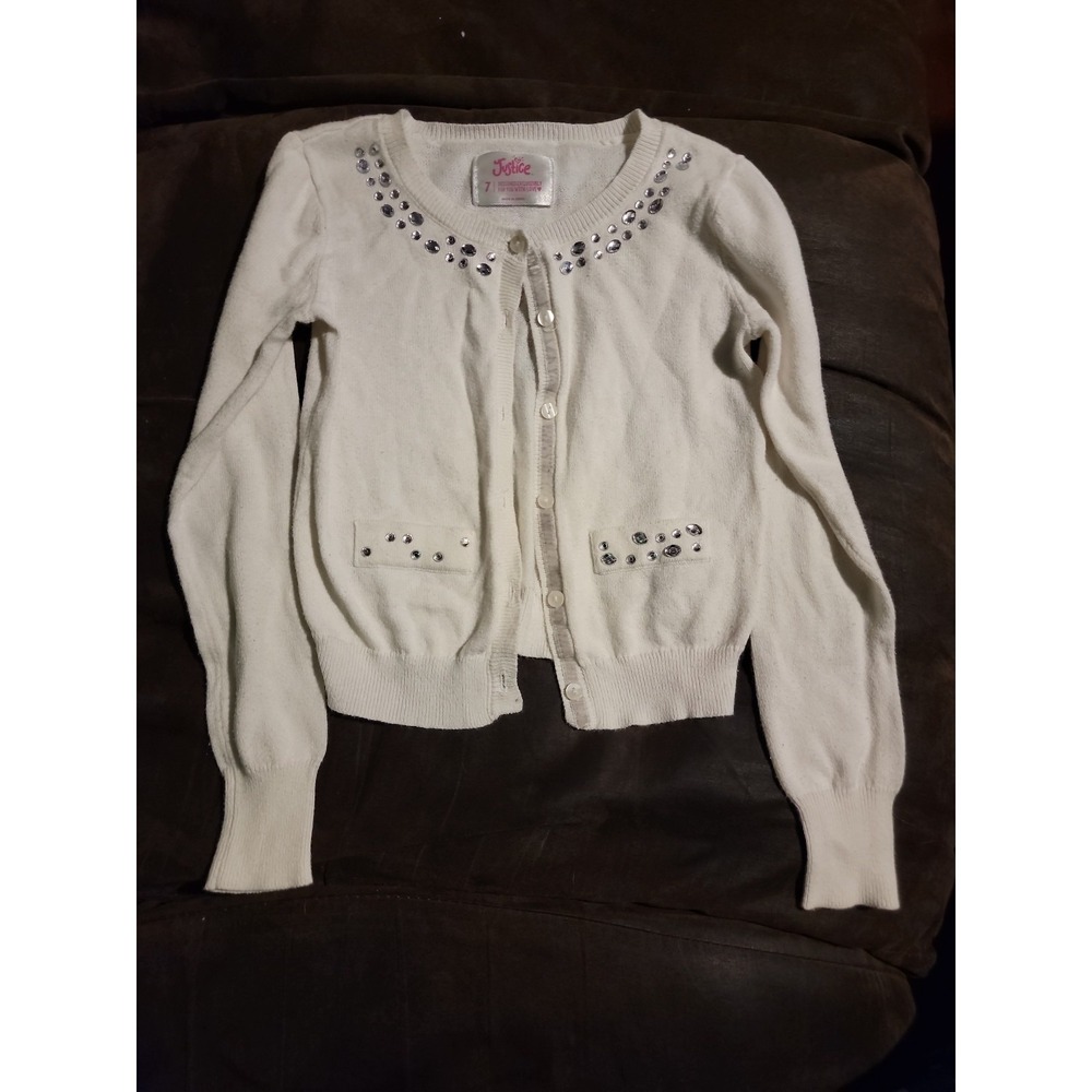Justice white cardigan sweater with jewels size 7 spring Easter